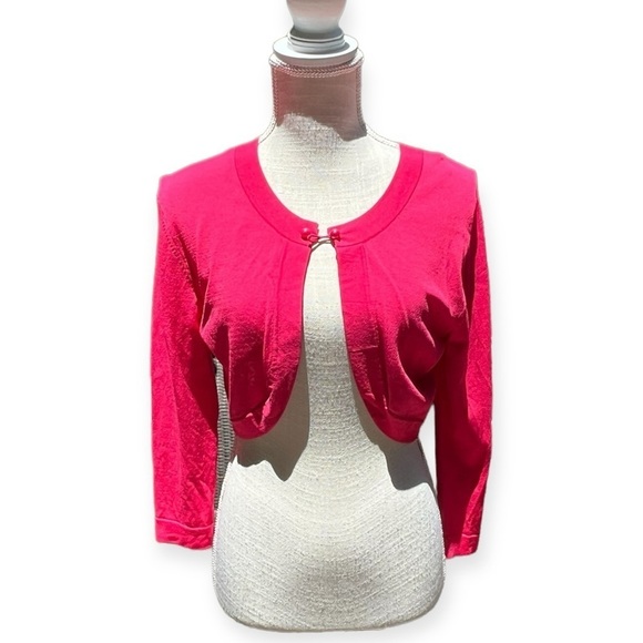 🌻Jessica Howard Petite Pink Cropped Open Cardigan Bolero Sweater Size 12 Petite - Picture 3 of 7